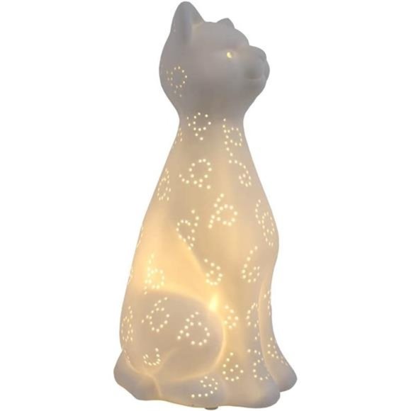 White Porcelain Animal Shaped Table Lamp, Kitty Cat - Picture 4 of 5